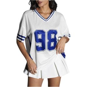 imageVerdusa Womens Jersey Shirts for Women Graphic Number Shirt Soccer Jersey Summer Oversized T Shirts TopsBlue