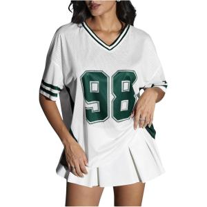 imageVerdusa Womens Jersey Shirts for Women Graphic Number Shirt Soccer Jersey Summer Oversized T Shirts TopsGreen
