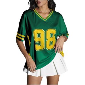 imageVerdusa Womens Jersey Shirts for Women Graphic Number Shirt Soccer Jersey Summer Oversized T Shirts TopsGreen Yellow