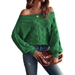 imageVerdusa Womens Off The Shoulder Sweater Top Dolman Sleeve Textured Knit Pullover SweatersGreen