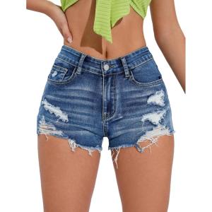 imageVerdusa Womens Ripped Distressed Skinny Denim ShortsBlue