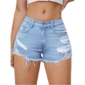 imageVerdusa Womens Ripped Distressed Skinny Denim ShortsBlue White