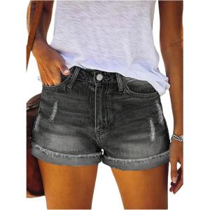 imageVerdusa Womens Ripped Distressed Skinny Denim ShortsConcrete Grey