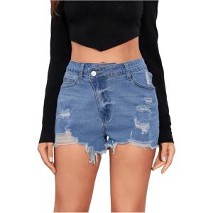 imageVerdusa Womens Ripped Distressed Skinny Denim ShortsDark Blue
