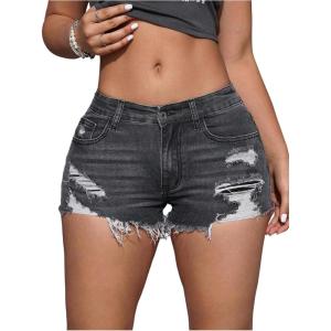 imageVerdusa Womens Ripped Distressed Skinny Denim ShortsDark Grey