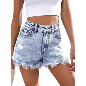 imageVerdusa Womens Ripped Distressed Skinny Denim ShortsDenim White