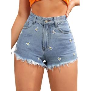 imageVerdusa Womens Ripped Distressed Skinny Denim ShortsFloral Blue