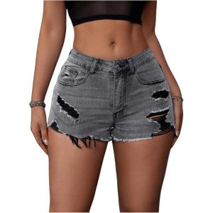 imageVerdusa Womens Ripped Distressed Skinny Denim ShortsLight Grey