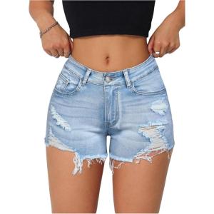 imageVerdusa Womens Ripped Distressed Skinny Denim ShortsTall Light Wash