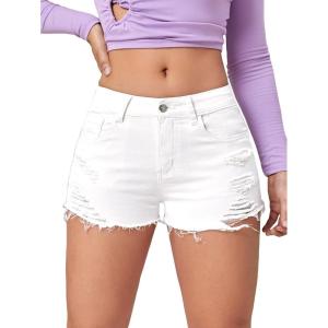 imageVerdusa Womens Ripped Distressed Skinny Denim ShortsWhite