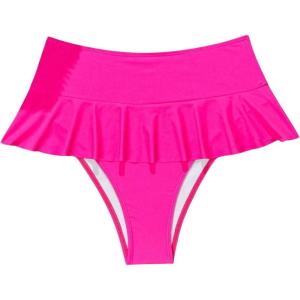 imageVerdusa Womens Ruffled Bikini Bottoms High Waist Beachwear Swim BriefsHot Pink