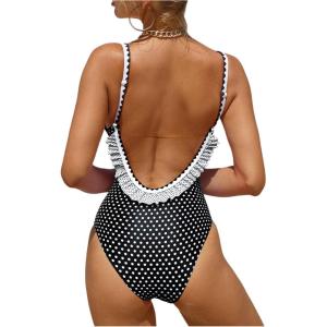 imageVerdusa Womens Ruffled Open Back Spaghetti Strap One Piece Swimsuit SwimwearBlack Polka