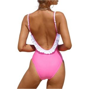 imageVerdusa Womens Ruffled Open Back Spaghetti Strap One Piece Swimsuit SwimwearPink