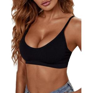 imageVerdusa Womens Scoop Neck Spaghetti Strap Seamless Bra Top Crop BraletteBlack