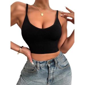 imageVerdusa Womens Scoop Neck Spaghetti Strap Seamless Bra Top Crop BraletteBlack Longline