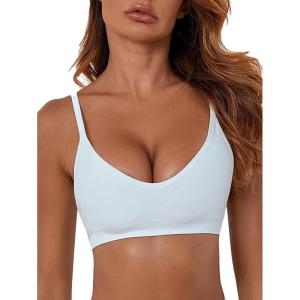 imageVerdusa Womens Scoop Neck Spaghetti Strap Seamless Bra Top Crop BraletteWhite
