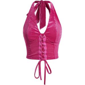 imageVerdusa Womens Sleeveless Halter Neck Lace Up Front Tie Back Crop TopHot Pink