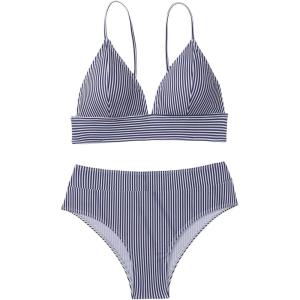 imageVerdusa Womens Striped High Waist Bikini Sets Swimsuit 2 Piece Bathing SuitsDark Blue and White