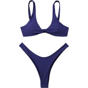 imageVerdusa Womens Twist Front High Cut Thong Two Piece Bikini Set SwimsuitNavy Blue