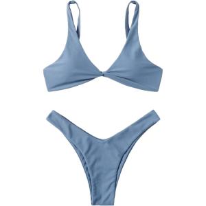 imageVerdusa Womens Twist Front High Cut Thong Two Piece Bikini Set SwimsuitSlate Blue