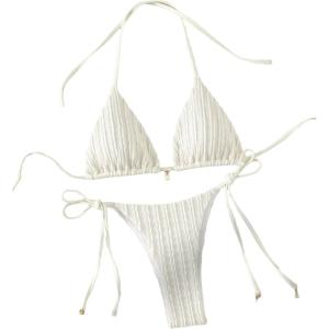 imageVerdusa Womens Two Piece Swimsuits Swimwear Halter String Triangle Bikini SetsBeige