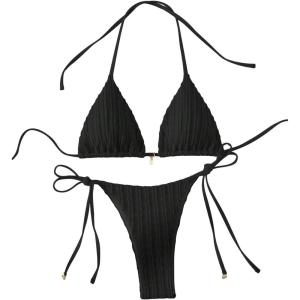 imageVerdusa Womens Two Piece Swimsuits Swimwear Halter String Triangle Bikini SetsBlack