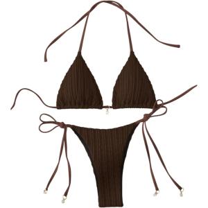imageVerdusa Womens Two Piece Swimsuits Swimwear Halter String Triangle Bikini SetsChocolate Brown