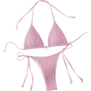 imageVerdusa Womens Two Piece Swimsuits Swimwear Halter String Triangle Bikini SetsPink