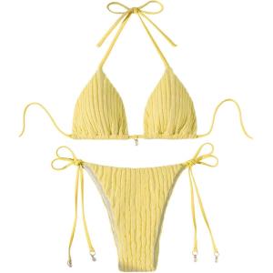imageVerdusa Womens Two Piece Swimsuits Swimwear Halter String Triangle Bikini SetsYellow