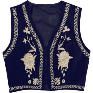 imageVerdusa Womens Vintage Embroidery Vest Top Open Front Sleeveless Cropped Cardigan Boho Cowgirl Vest JacketDark Blue