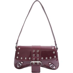 imageVerdusa Womens Y2K Coquette Bow Tie Vintage Shoulder Bags Lace PU Leather Kawaii Purse HandbagBurgundy