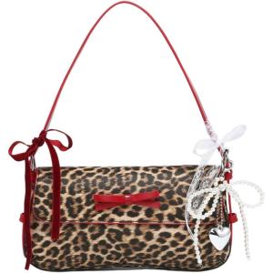 imageVerdusa Womens Y2K Coquette Bow Tie Vintage Shoulder Bags Lace PU Leather Kawaii Purse HandbagMulticolor