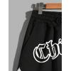 imageVerdusa Mens Drawstring Elastic Waist Slit Hem Letter Print Shorts with PocketsBlack