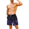 imageVerdusa Mens Tropical Print Drawstring Waist Swim Trunks Beach ShortsBlack Purple