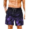 imageVerdusa Mens Tropical Print Drawstring Waist Swim Trunks Beach ShortsBlack Purple