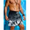 imageVerdusa Mens Tropical Print Drawstring Waist Swim Trunks Beach ShortsBlack and White