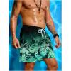 imageVerdusa Mens Tropical Print Drawstring Waist Swim Trunks Beach ShortsDark Green