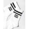 imageVerdusa Unisex Kid Striped Letter Print Athletic Socks Casual Crew SocksBlack and White