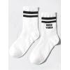 imageVerdusa Unisex Kid Striped Letter Print Athletic Socks Casual Crew SocksBlack and White