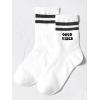 imageVerdusa Unisex Kid Striped Letter Print Athletic Socks Casual Crew SocksBlack and White