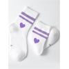 imageVerdusa Unisex Kid Striped Letter Print Athletic Socks Casual Crew SocksWhite Purple Heart