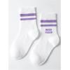 imageVerdusa Unisex Kid Striped Letter Print Athletic Socks Casual Crew SocksWhite Purple Letter