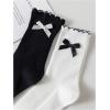 imageVerdusa Womens 2 Pairs Bow Knot Scallop Edge Ribbed Crew SocksBlack and White