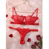 imageVerdusa Womens 2 Piece Cut Out Underwire Sexy See Through Bra and Panty Lingerie SetsRed