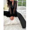 imageVerdusa Womens 2 Piece Feather Satin Pajama Set Floral Mesh Long Sleeve Belted Top and PantsBlack
