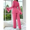 imageVerdusa Womens 2 Piece Feather Satin Pajama Set Floral Mesh Long Sleeve Belted Top and PantsHot Pink