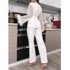 imageVerdusa Womens 2 Piece Feather Satin Pajama Set Floral Mesh Long Sleeve Belted Top and PantsWhite