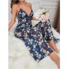 imageVerdusa Womens 2 Piece Floral Print Mesh Pajama Sets Tie Front V Neck Cami Top and PantsBlue