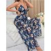 imageVerdusa Womens 2 Piece Floral Print Mesh Pajama Sets Tie Front V Neck Cami Top and PantsBlue