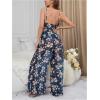 imageVerdusa Womens 2 Piece Floral Print Mesh Pajama Sets Tie Front V Neck Cami Top and PantsBlue